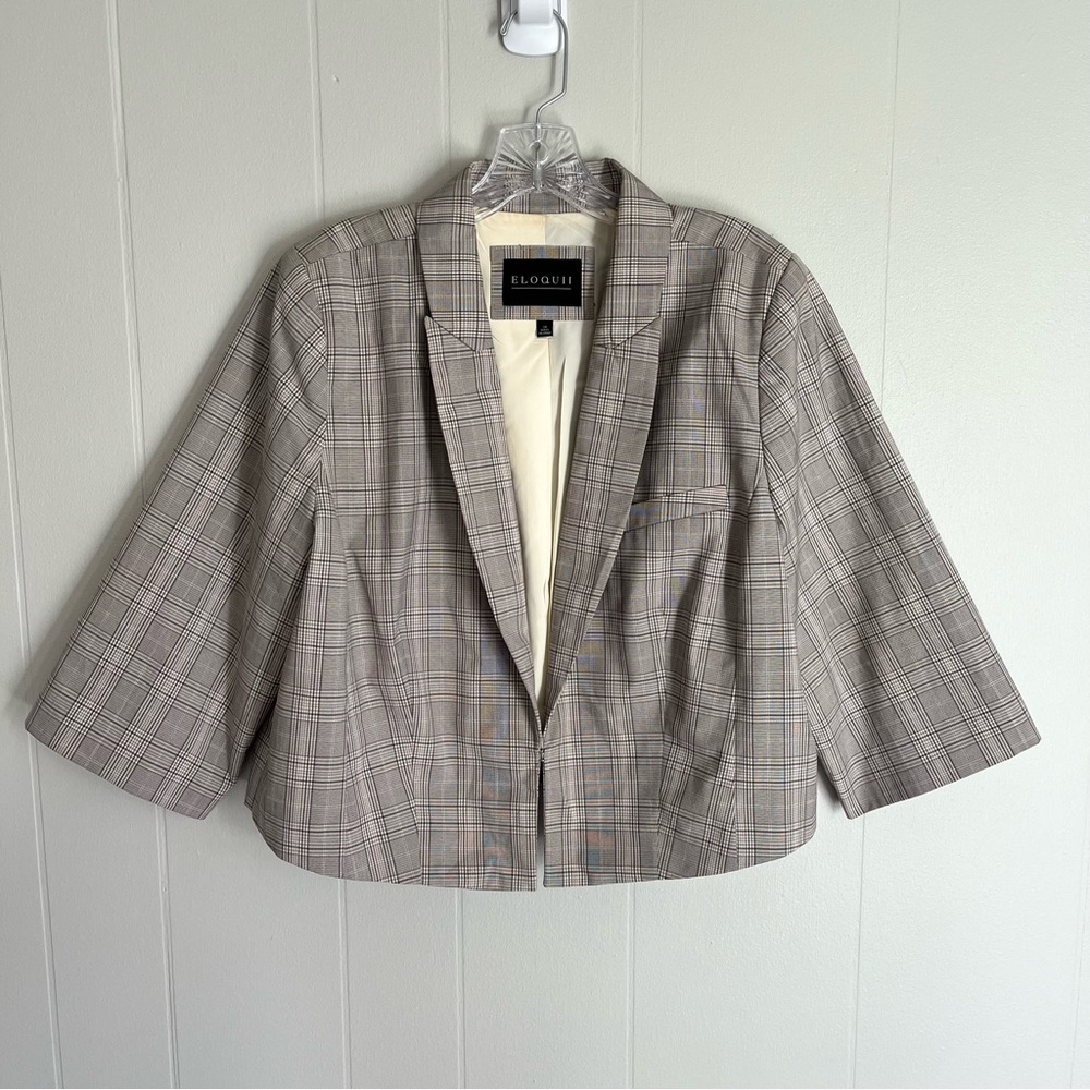 Eloquii Cropped Plaid Blazer Jacket Size 16 Plus Size Light Academia Preppy 6672